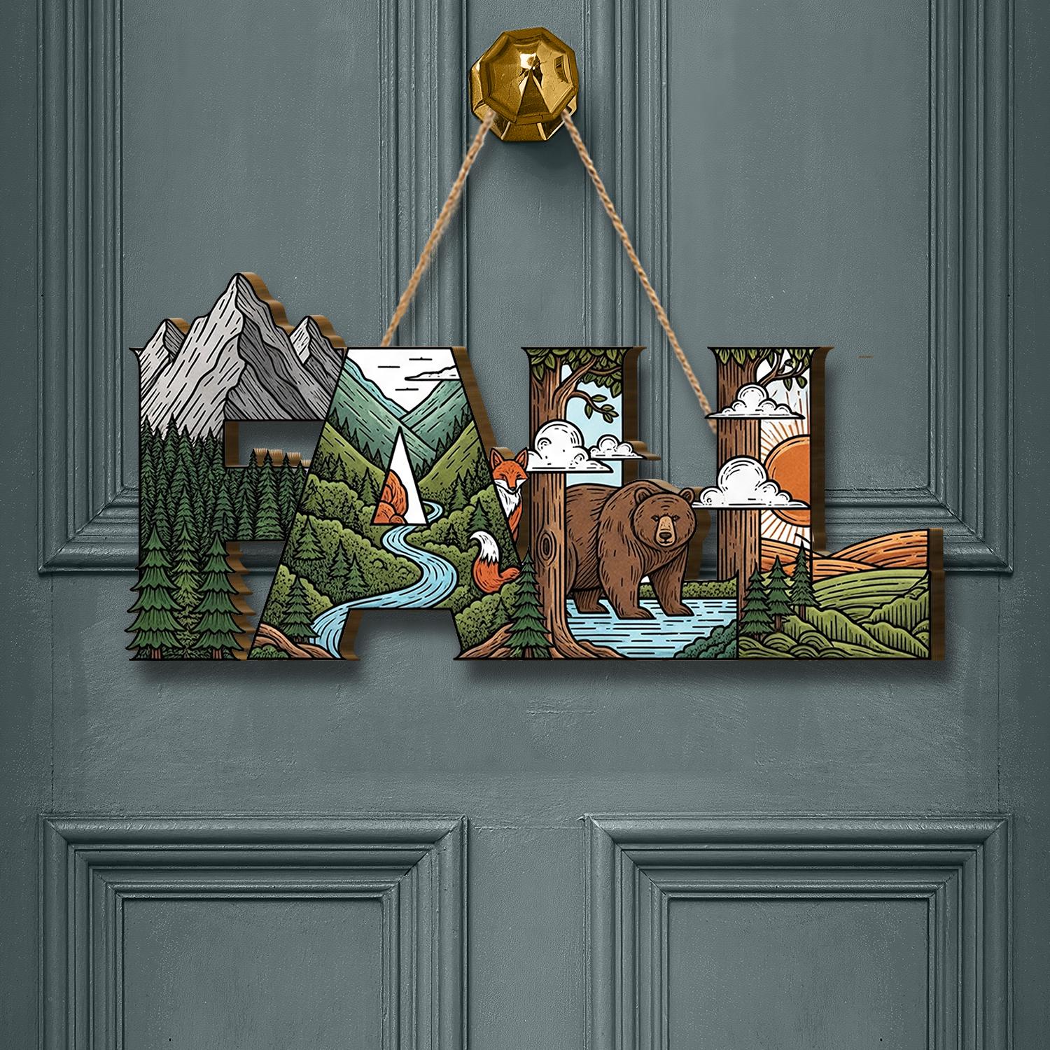 Layered "FALL" Door Sign, 3D Autumn Welcome Sign, Rustic Fall Decor, Woodland Animals Door Hanger, Mountain Bear & Fox Wall Art