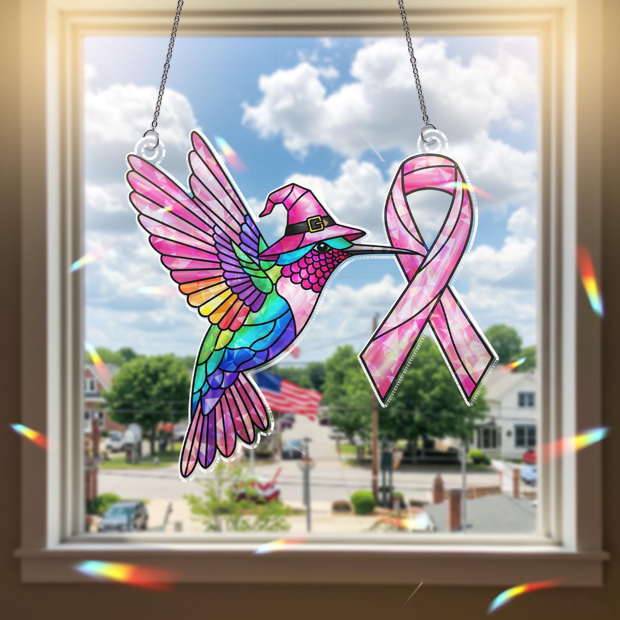 Holographic Breast Cancer Awareness Suncatcher: Pink Ribbon Window Decor