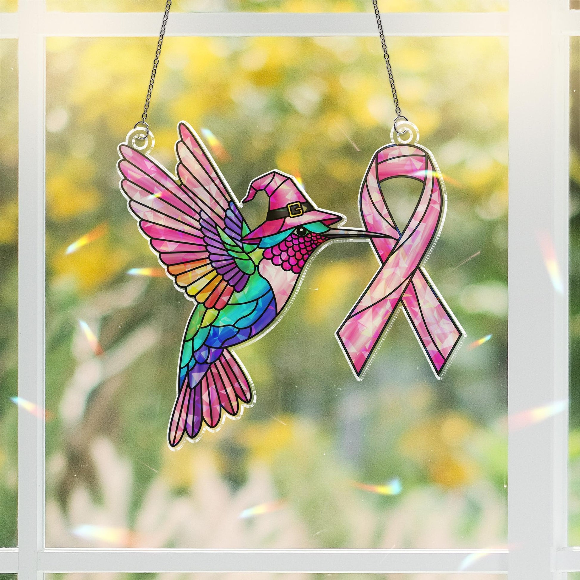 Holographic Breast Cancer Awareness Suncatcher: Pink Ribbon Window Decor