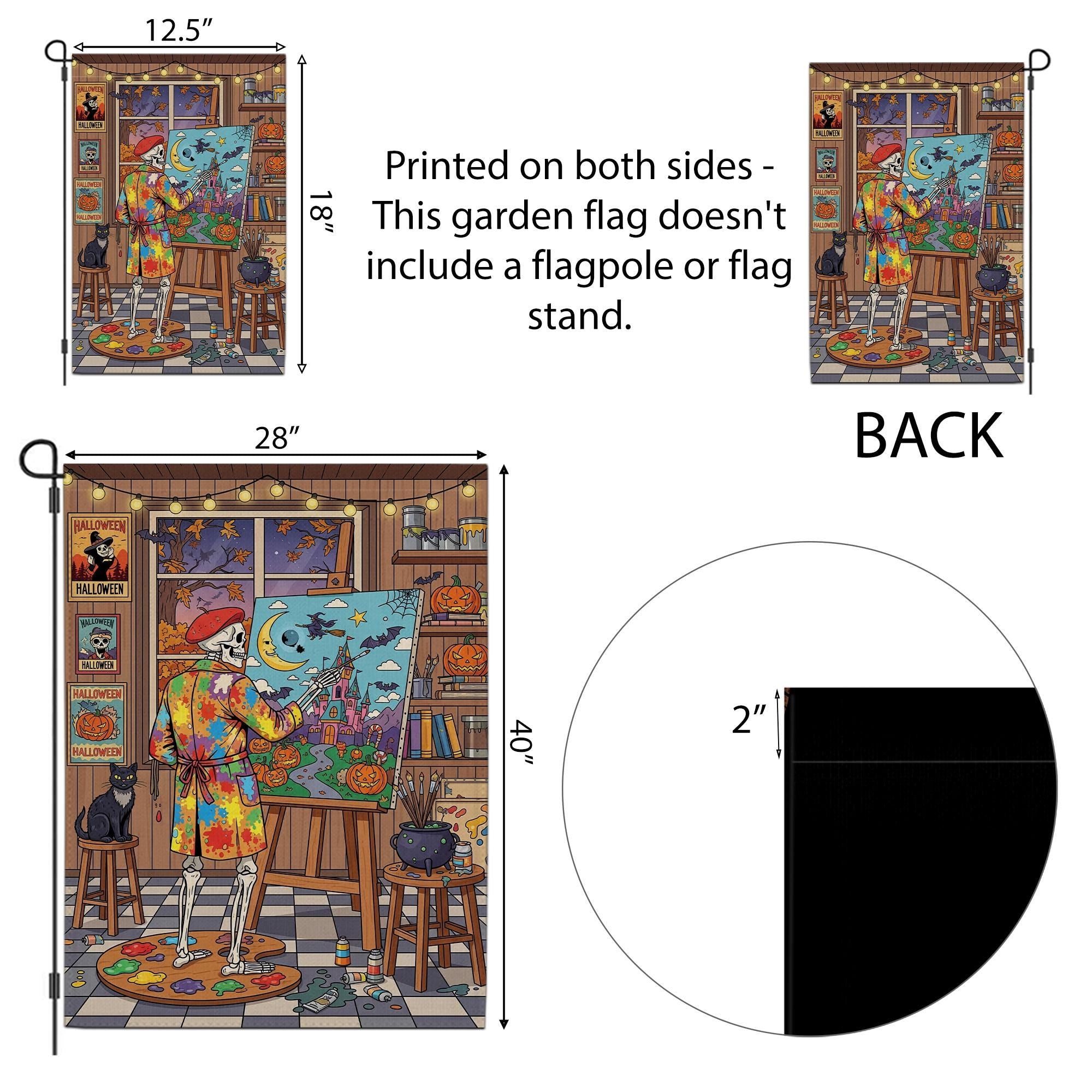 Halloween Skeleton Artist Garden Flag – Spooky Skeleton Painting Yard Decor, Autumn Halloween Outdoor Flag