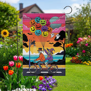 Halloween Skeleton Tandem Bike Flag – Spooky Pumpkin Balloon Garden Decor, Beach Sunset Yard Banner