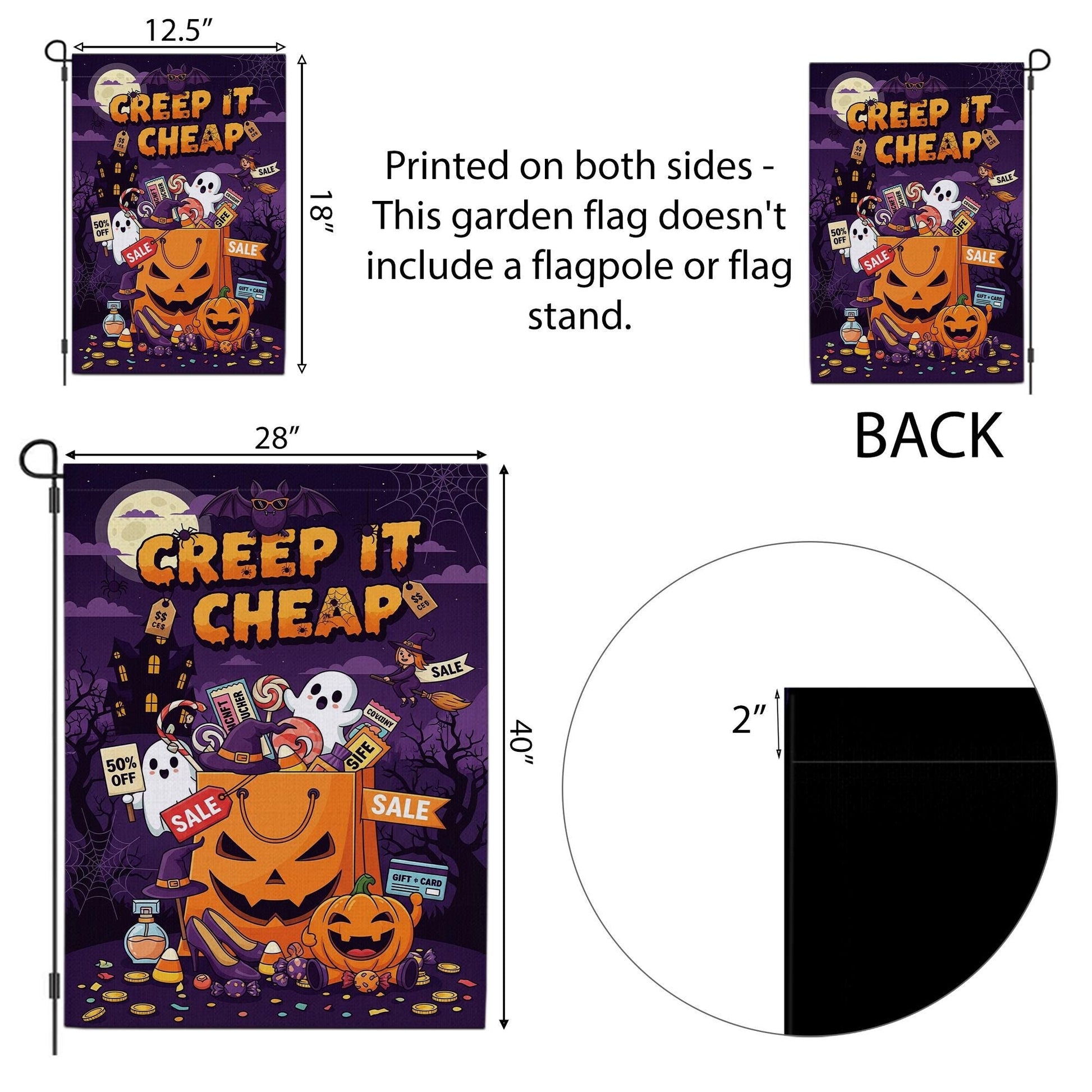 Creep It Cheap Halloween Flag – Spooky Sale Pumpkin Bag Garden Decor, Ghost Candy Yard Banner
