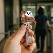 Halloween Ghost Coffin Badge Reel, Cute Spooky ID Holder with Fall Leaves, Fun Nurse and Teacher Accessory for Work, Cute Fall Gift Idea
