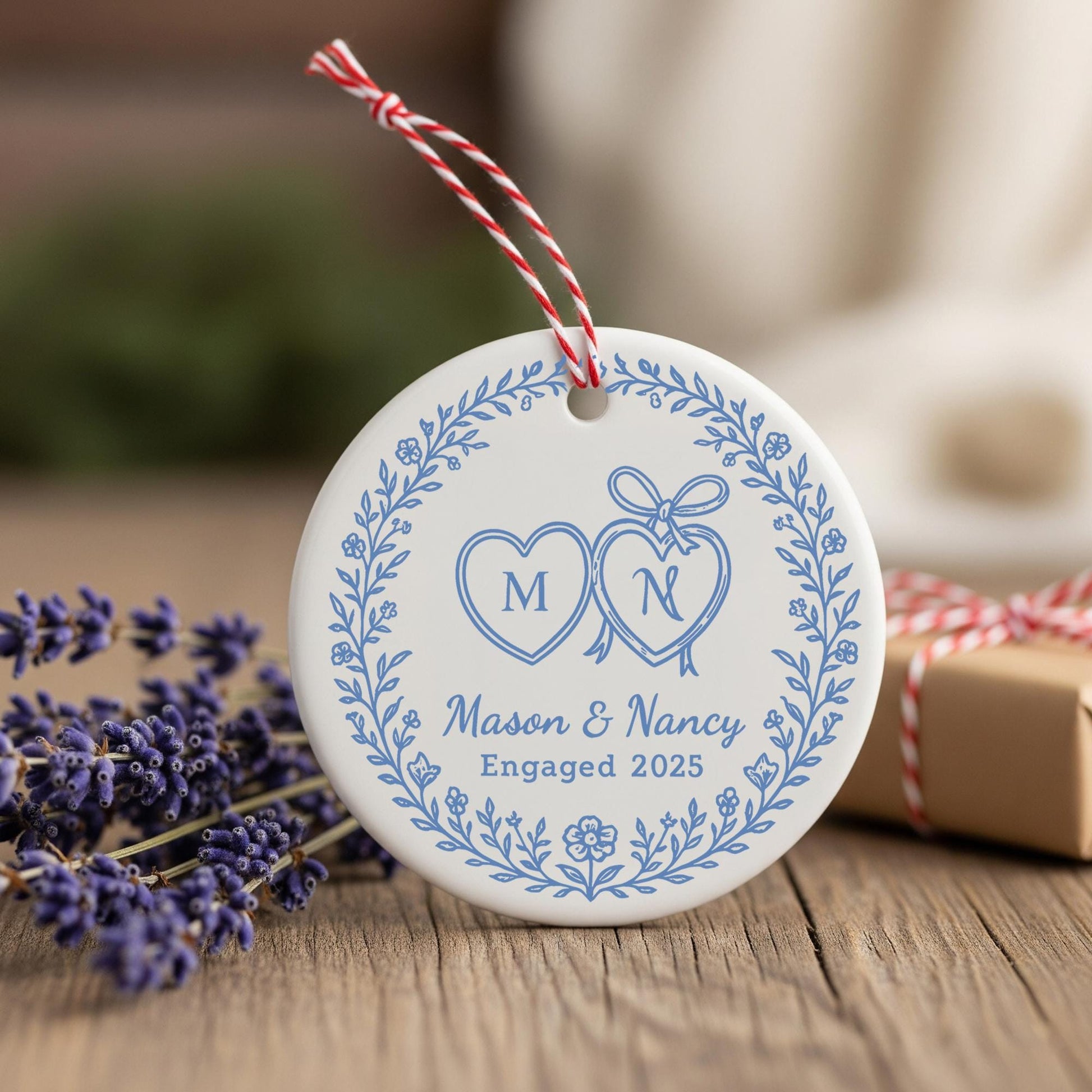 Personalized Chinoiserie Wedding Ornament: Blue & White Ceramic Keepsake