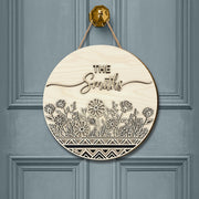 Custom Last Name Sign, Family Name Door Hanger, Wood Door Sign, Round Floral Welcome Sign, Housewarming Gift, Front Door Decor