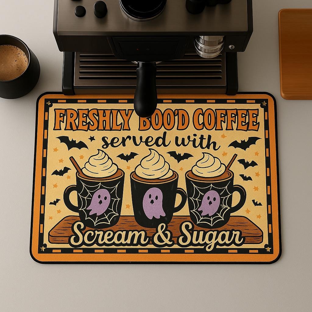 Halloween Coffee Mat: Spooky Ghost Kitchen Decor