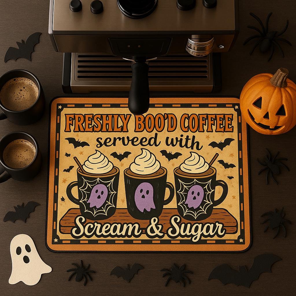 Halloween Coffee Mat: Spooky Ghost Kitchen Decor