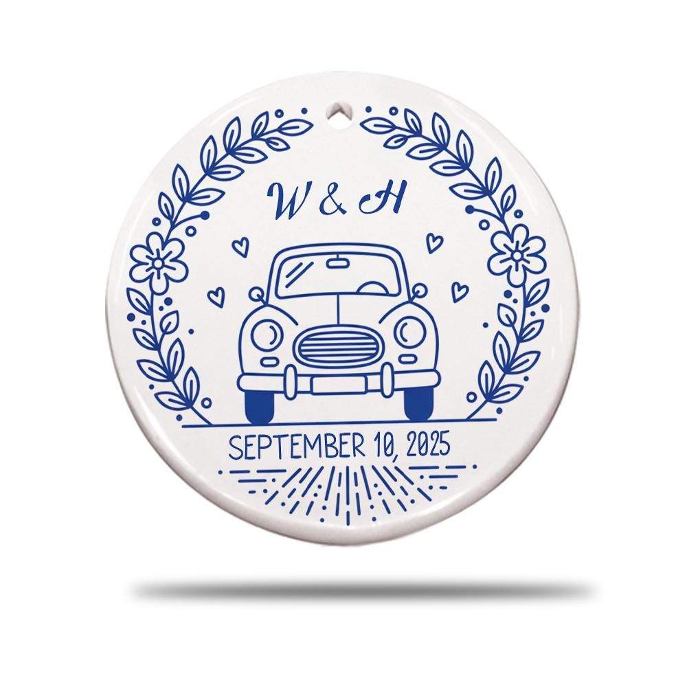 Personalized Wedding Ornament: Vintage Car, Custom Engagement Gift