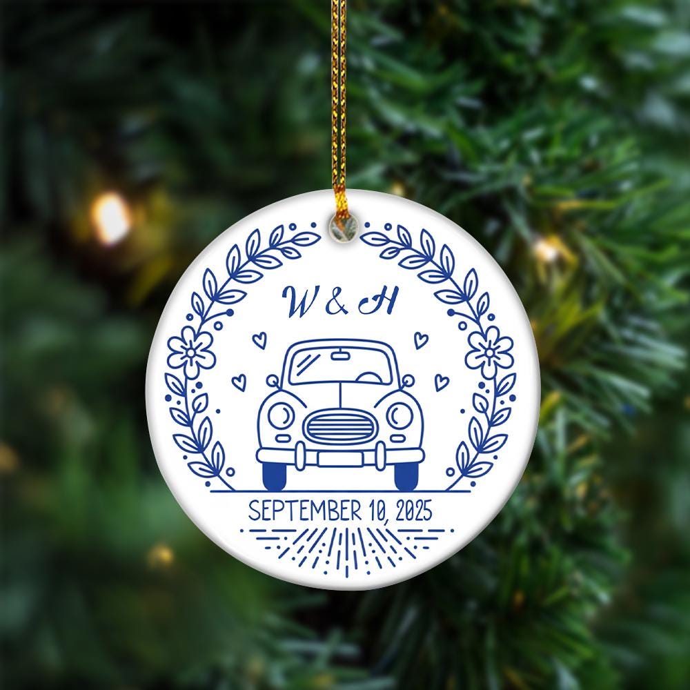 Personalized Wedding Ornament: Vintage Car, Custom Engagement Gift