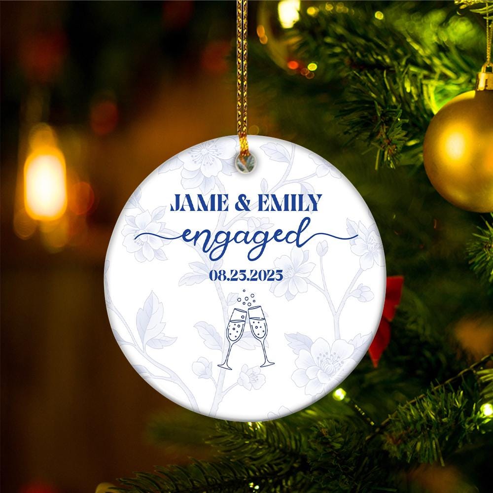 Engaged Ornament, Personalized Engagement Gift, Custom Engaged Christmas Ornament, Our First Christmas, Engaged Couple Gift