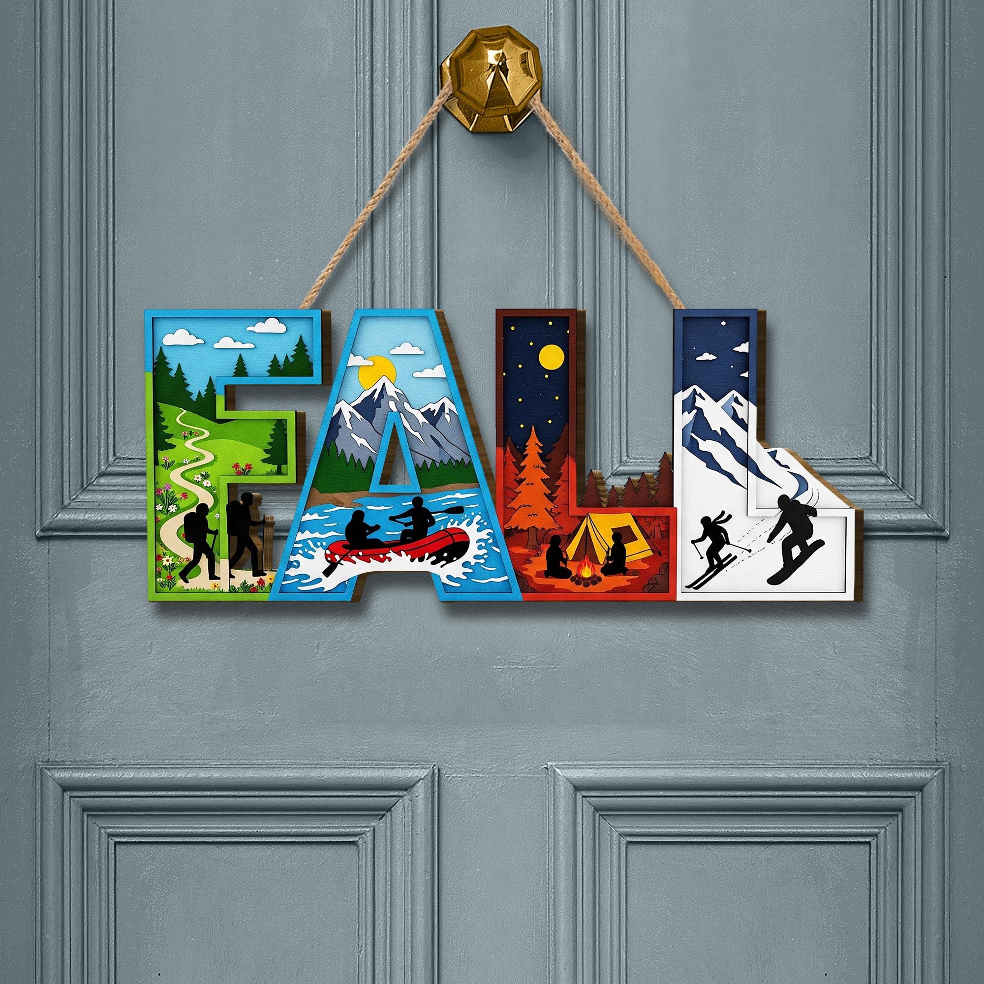 Rustic Fall Wooden Door Sign: Outdoor Adventure Decor