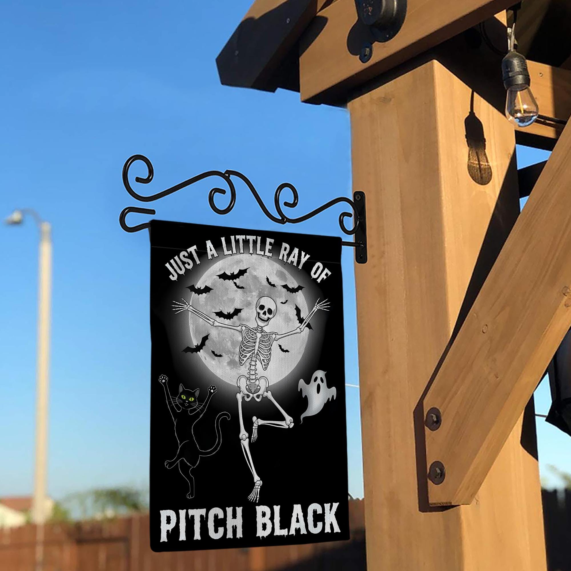 Halloween Garden Flag: Spooky Black Cat, Skeleton, Ghost Decor