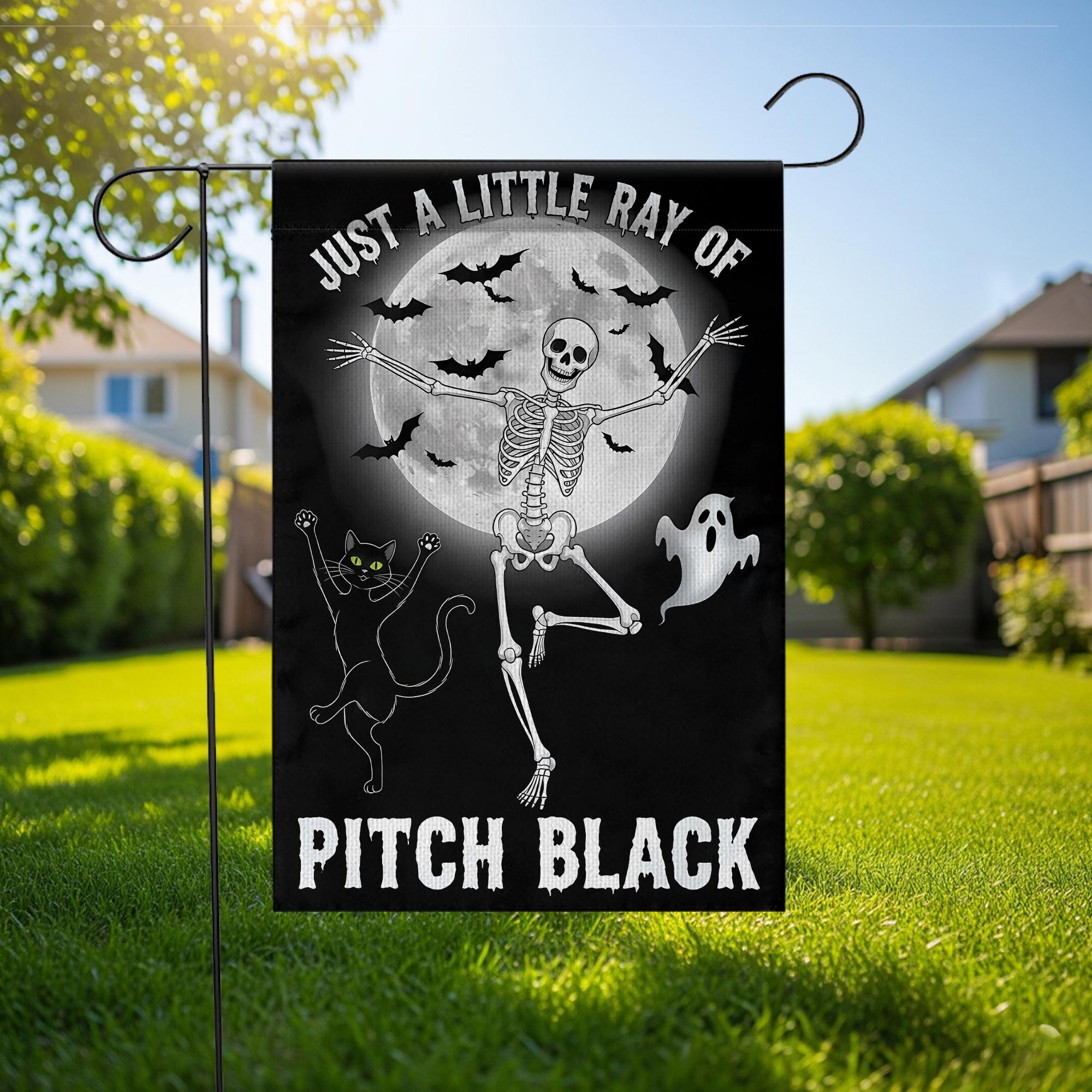 Halloween Garden Flag: Spooky Black Cat, Skeleton, Ghost Decor