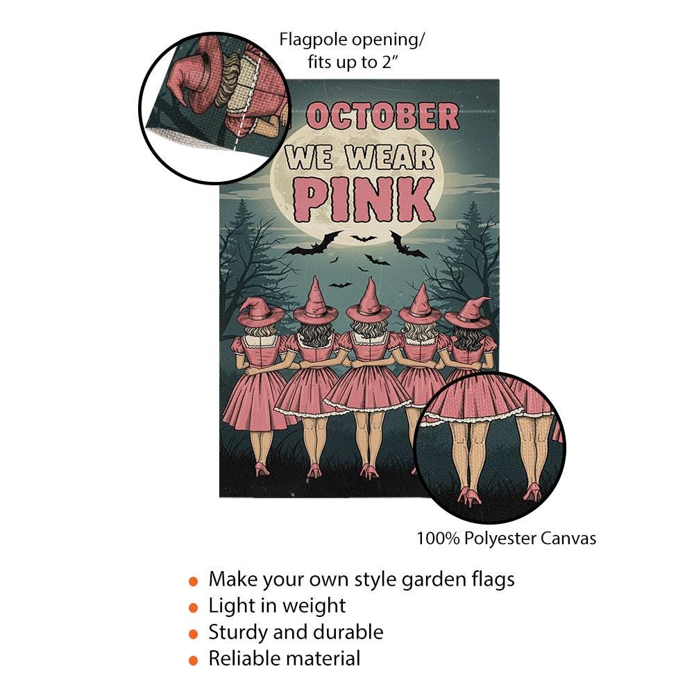 Breast Cancer Awareness Garden Flag: Pink Ribbon, Witchy Halloween Decor