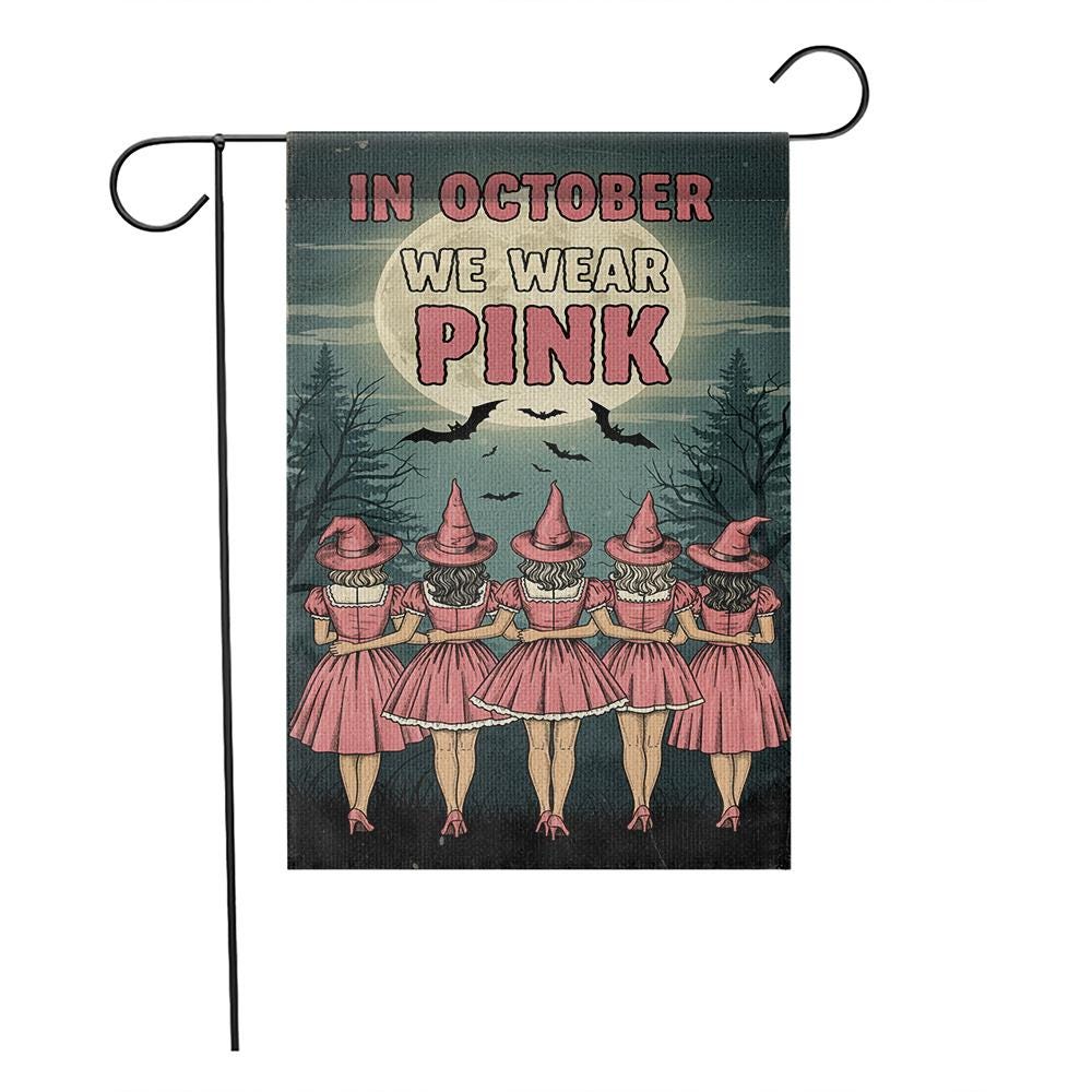 Breast Cancer Awareness Garden Flag: Pink Ribbon, Witchy Halloween Decor