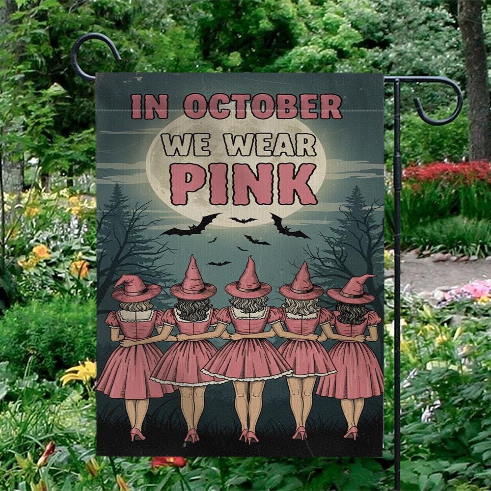 Breast Cancer Awareness Garden Flag: Pink Ribbon, Witchy Halloween Decor