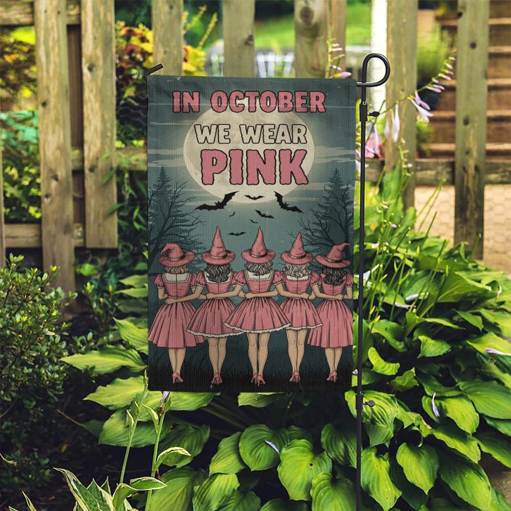 Breast Cancer Awareness Garden Flag: Pink Ribbon, Witchy Halloween Decor