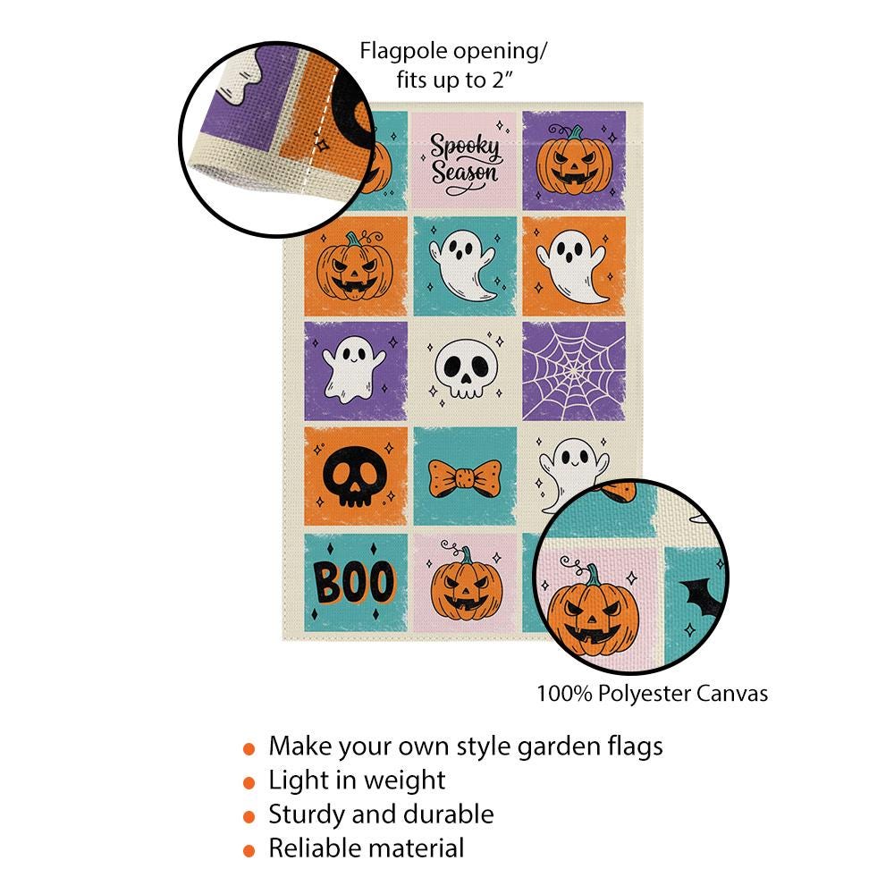 Halloween Garden Flag, Spooky Season Yard Flag, Cute Ghost & Pumpkin Decor, Fall Outdoor Art, Boo Welcome Flag, Autumn Porch Decor