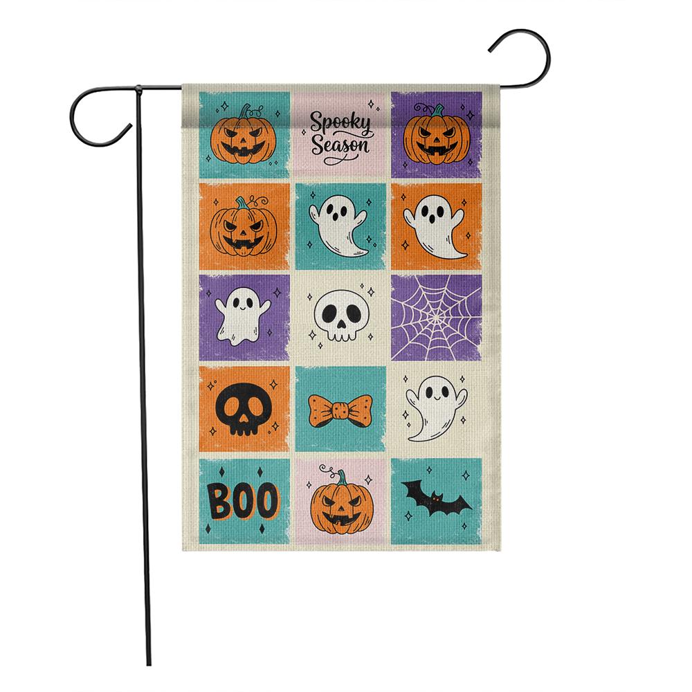 Halloween Garden Flag, Spooky Season Yard Flag, Cute Ghost & Pumpkin Decor, Fall Outdoor Art, Boo Welcome Flag, Autumn Porch Decor