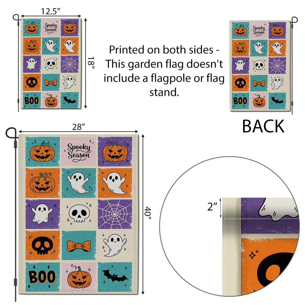 Halloween Garden Flag, Spooky Season Yard Flag, Cute Ghost & Pumpkin Decor, Fall Outdoor Art, Boo Welcome Flag, Autumn Porch Decor