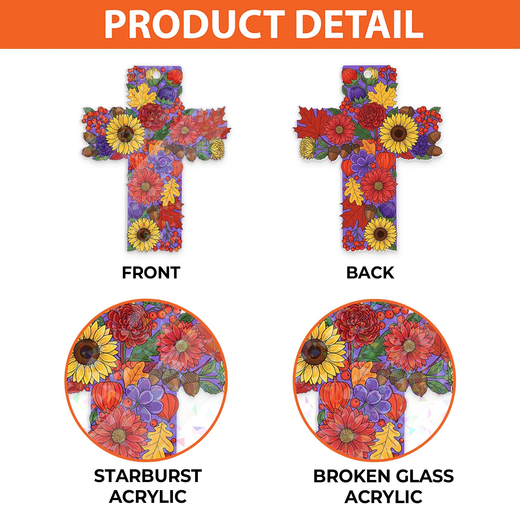 Floral Cross Acrylic Keychain: Christian Religious Gift