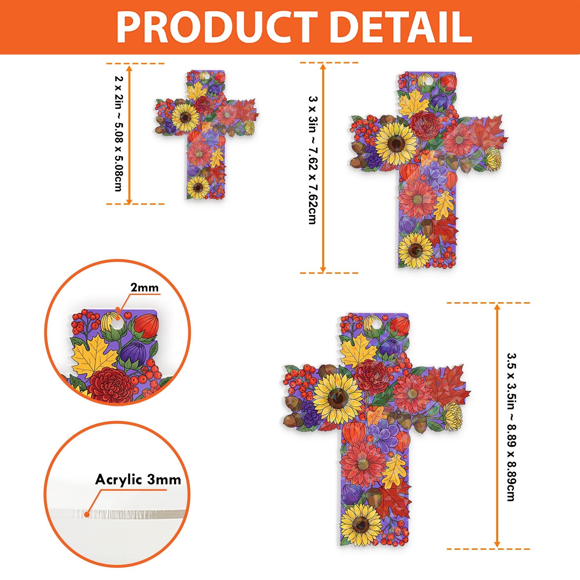Floral Cross Acrylic Keychain: Christian Religious Gift