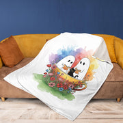 Cute Ghost Blanket with Black Cat & Flowers | Spooky Cozy Throw, Halloween Ghost Decor, Witchy Cat Lover Gift, Gothic Home Blanket