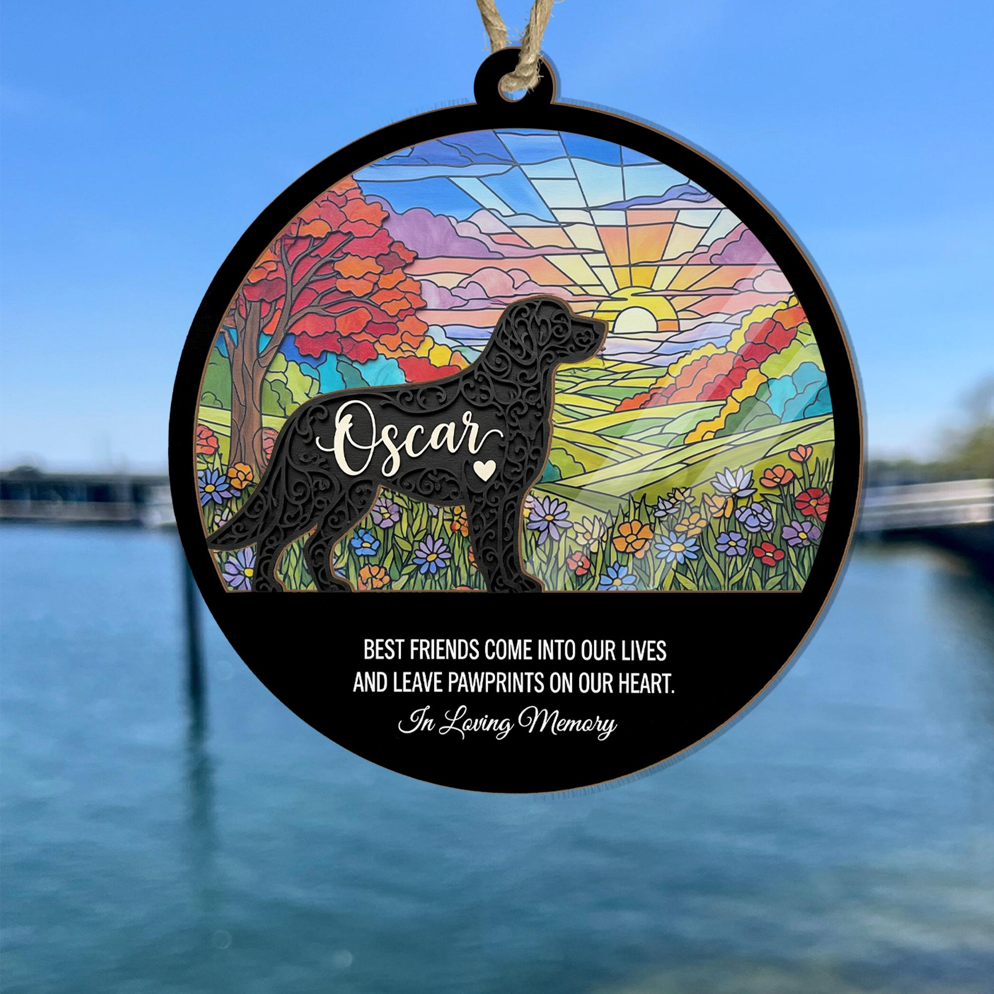 Custom Pet Memorial Ornament: Dog Silhouette Faux Suncatcher Keepsake