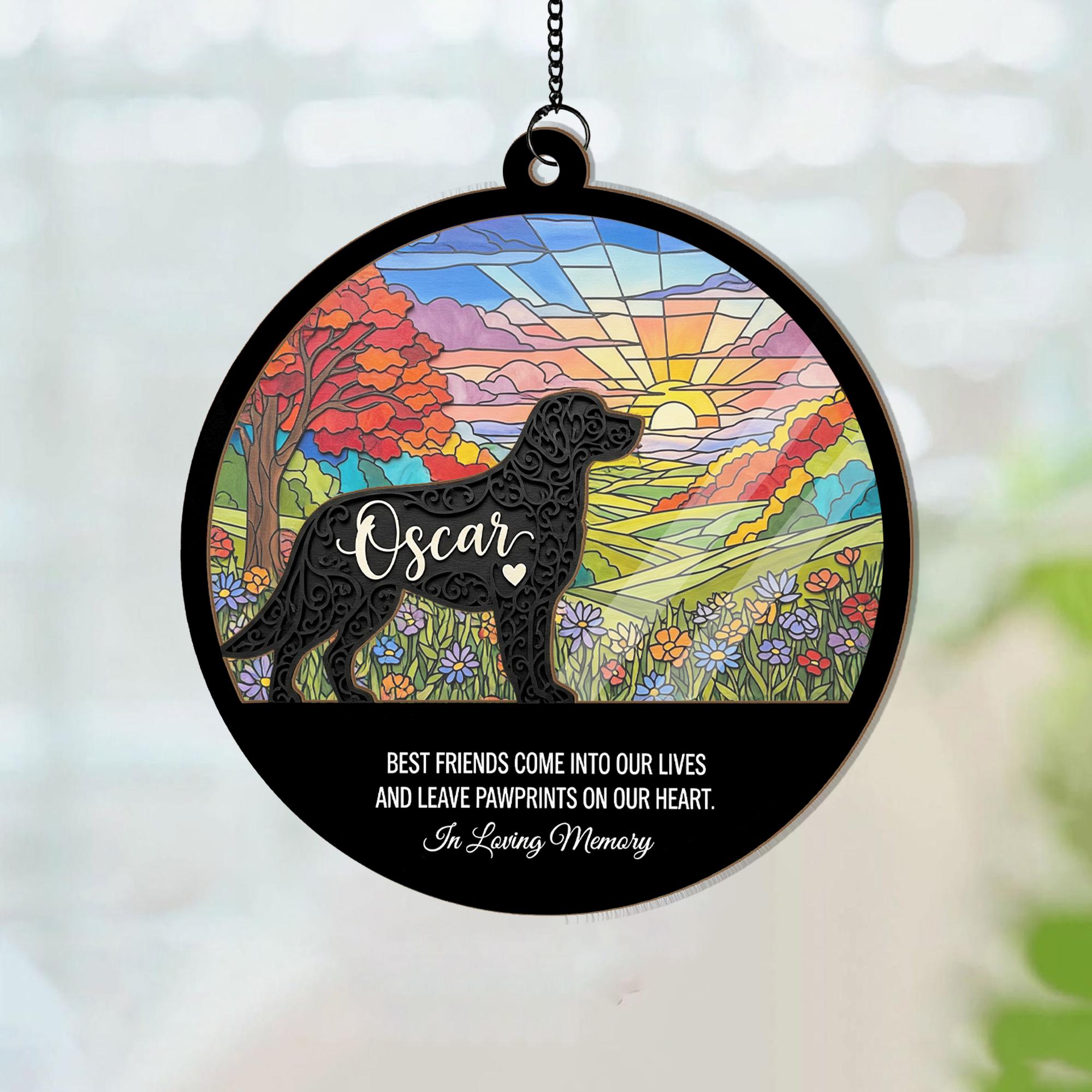 Custom Pet Memorial Ornament: Dog Silhouette Faux Suncatcher Keepsake