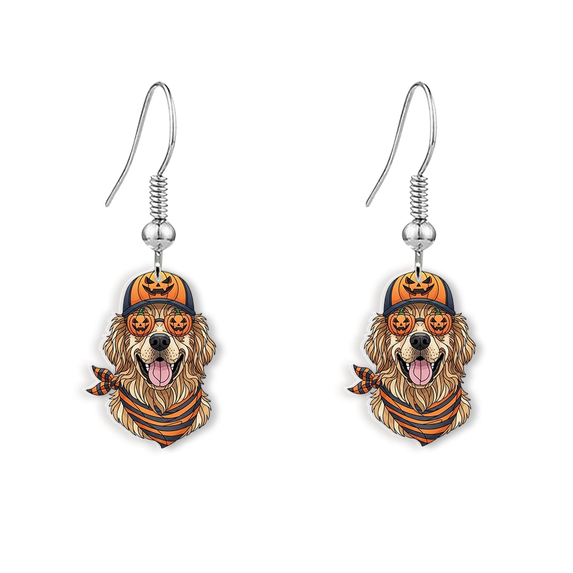 Golden Retriever Halloween Earrings: Dog Mom Gift, Acrylic & Wood