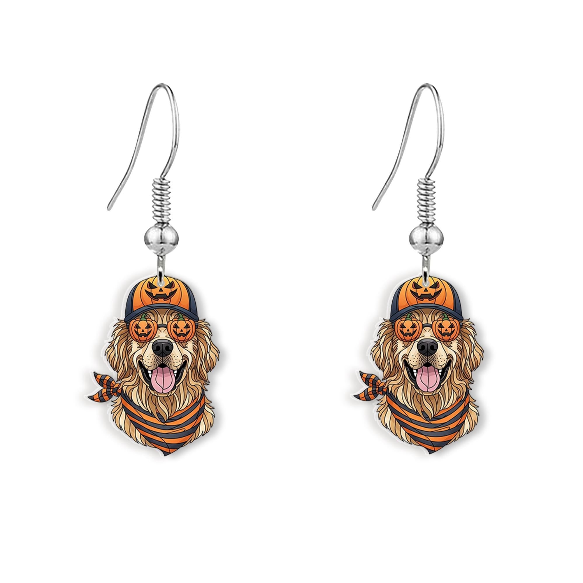 Golden Retriever Halloween Earrings: Dog Mom Gift, Acrylic & Wood