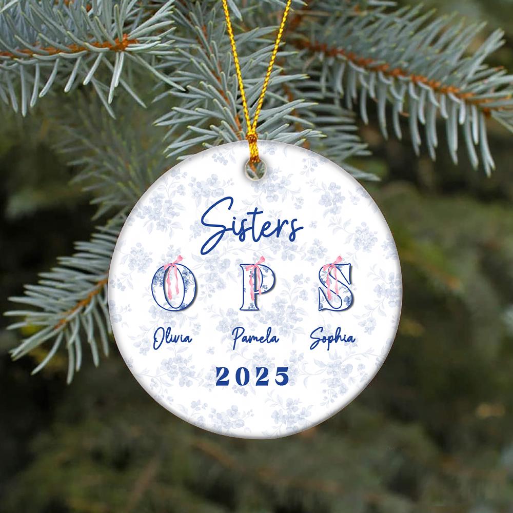 Personalized Sisters Ornament: Custom Name Ceramic Sibling Gift