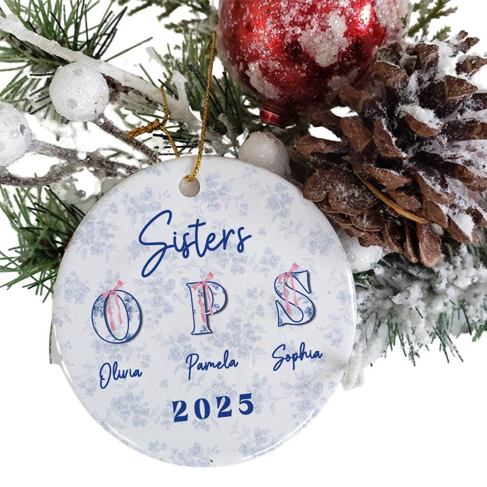 Personalized Sisters Ornament: Custom Name Ceramic Sibling Gift
