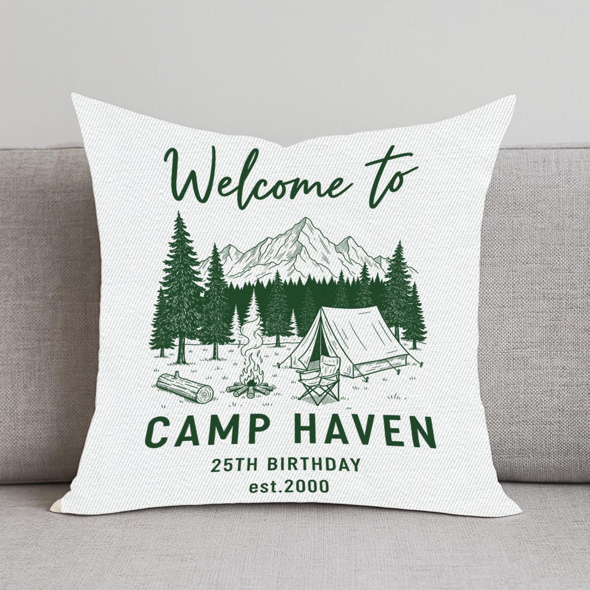 Personalized Camping Pillow: Custom Camp Name & Date, Outdoor Decor