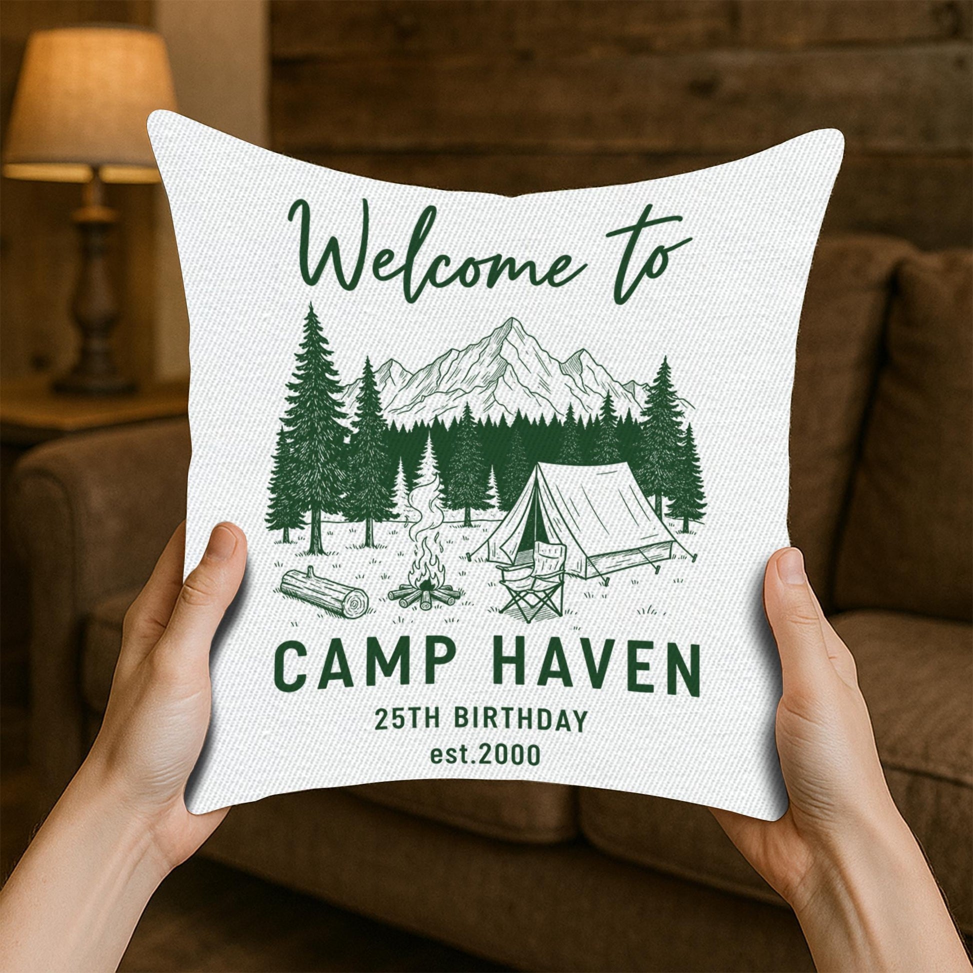 Personalized Camping Pillow: Custom Camp Name & Date, Outdoor Decor
