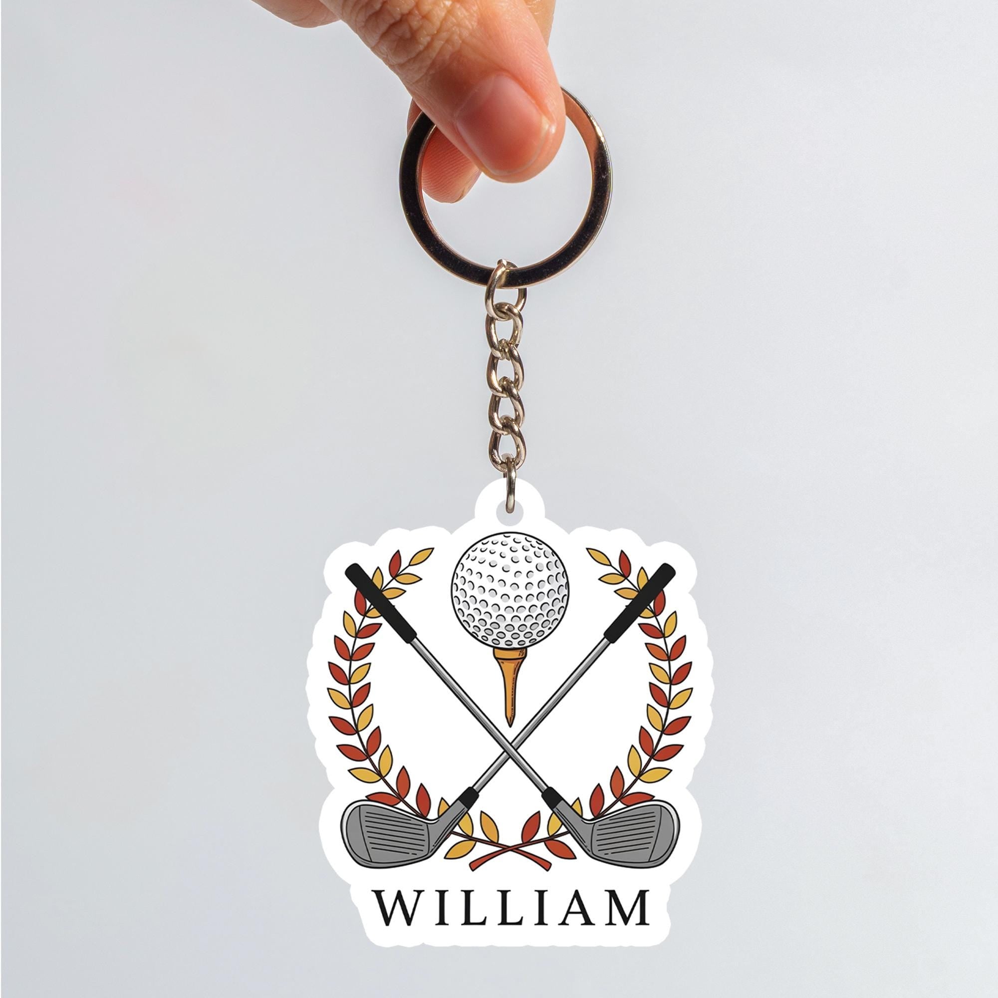 Personalized Golf Keychain: Custom Acrylic Golf Ball & Clubs Key Ring