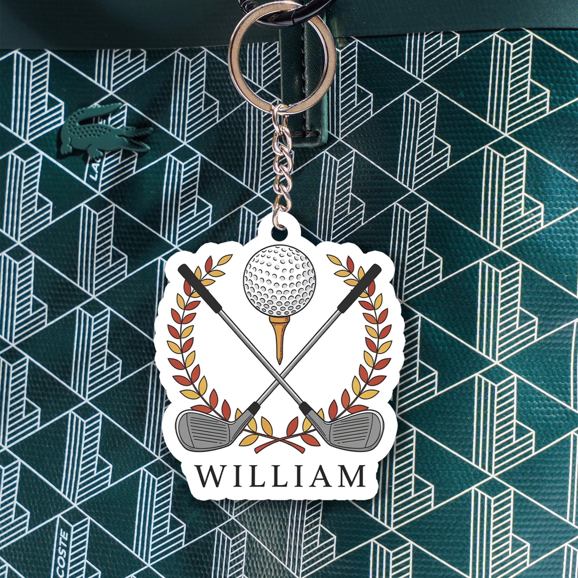 Personalized Golf Keychain: Custom Acrylic Golf Ball & Clubs Key Ring