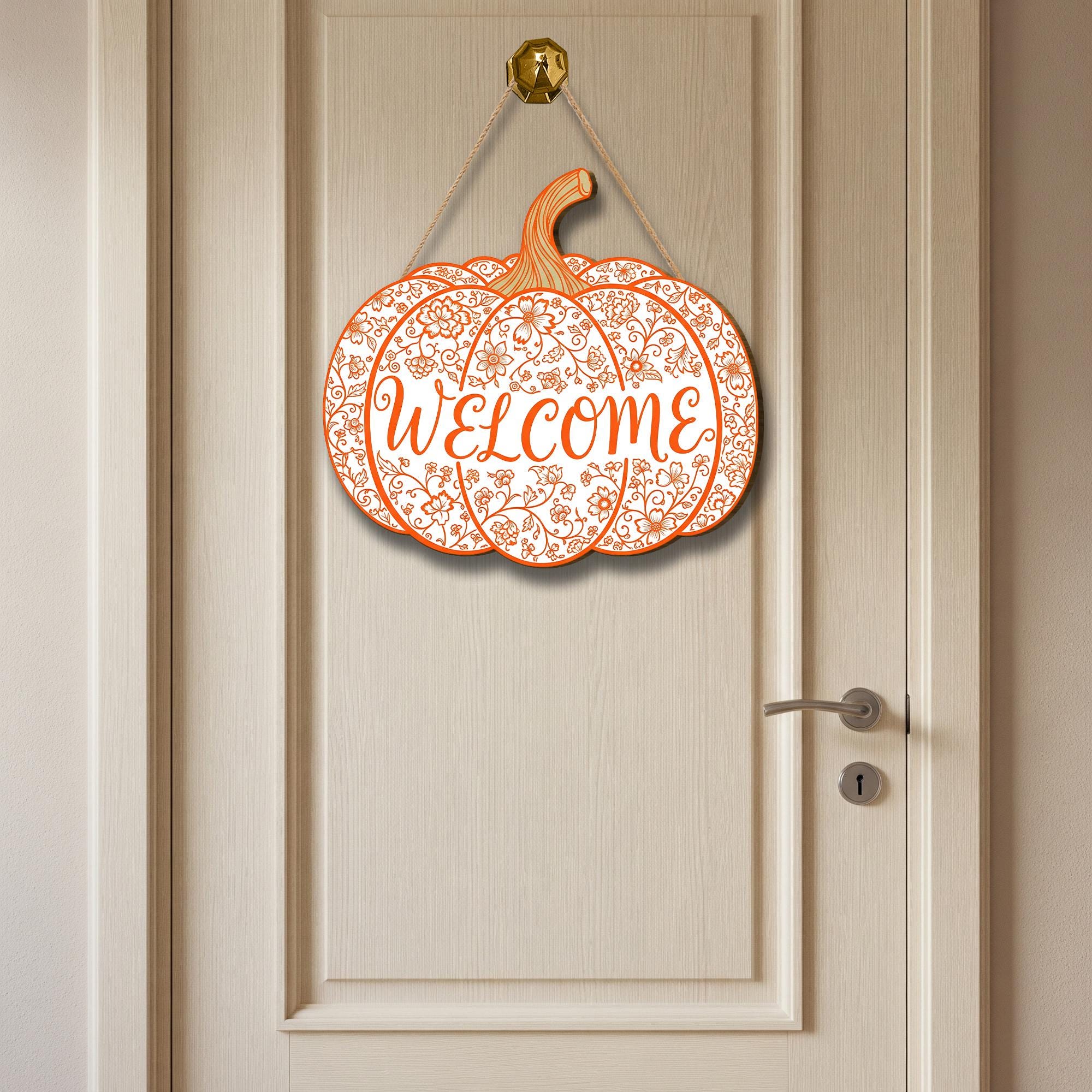 Fall Pumpkin Welcome Sign, Wooden Front Door Hanger, Rustic Autumn Decor, Farmhouse Thanksgiving Porch Sign, Halloween Decoration