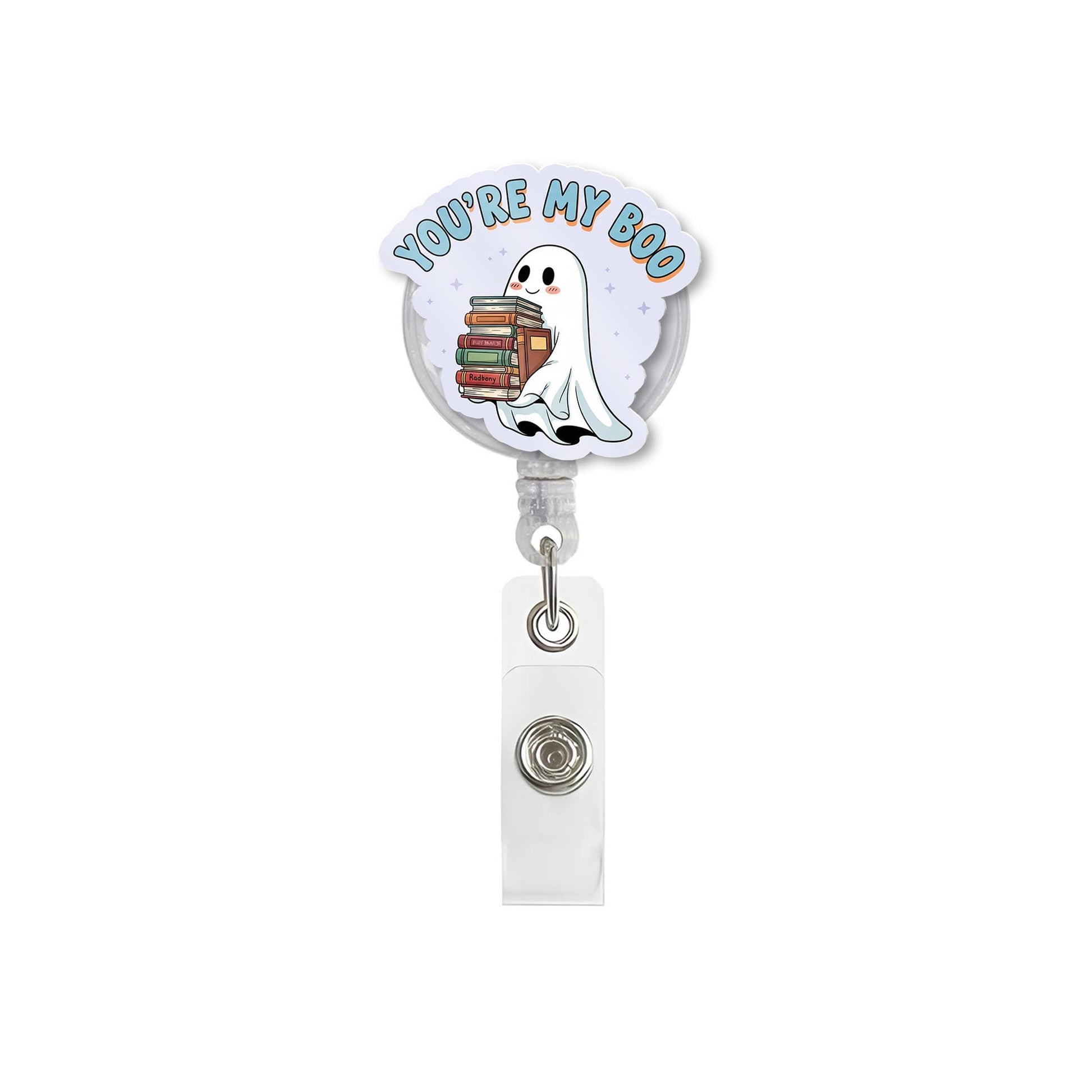 You're My Boo Ghost Badge Reel, Cute Bookish ID Holder, Book Lover Gift for Teacher Librarian, Retractable Nurse Badge Clip