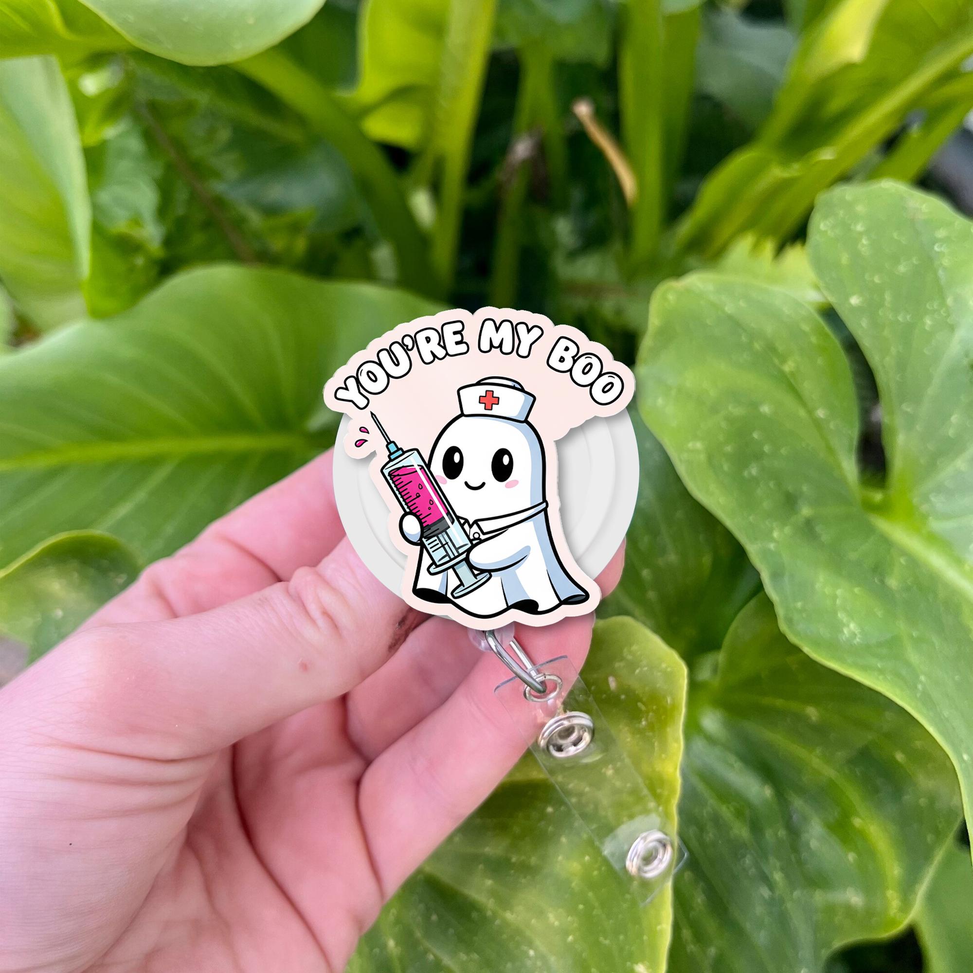 Cute Ghost Nurse Badge Reel, "You're My Boo" Retractable ID Holder, Halloween Syringe Badge Clip, Spooky Gift for RN, Medical Staff