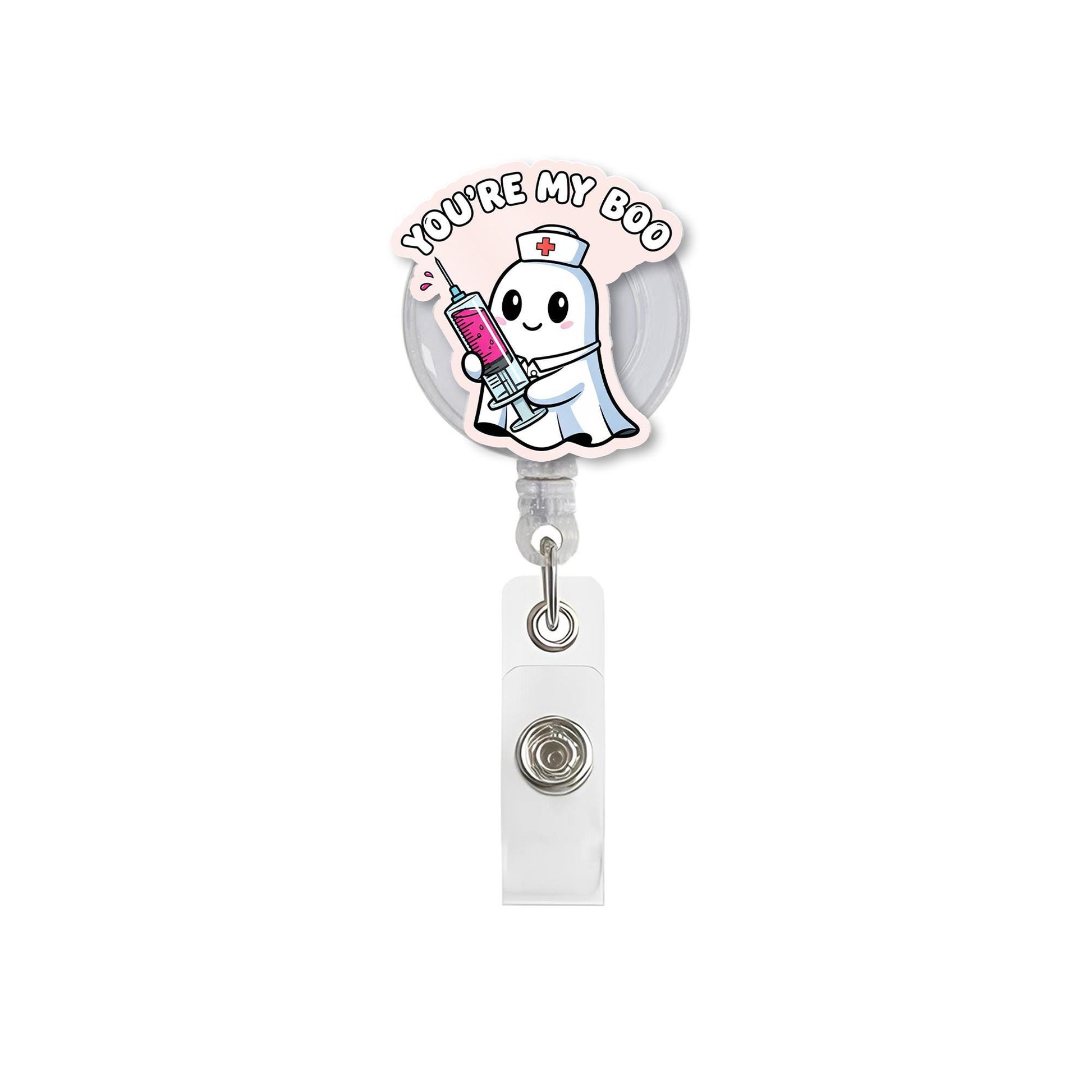 Cute Ghost Nurse Badge Reel, "You're My Boo" Retractable ID Holder, Halloween Syringe Badge Clip, Spooky Gift for RN, Medical Staff