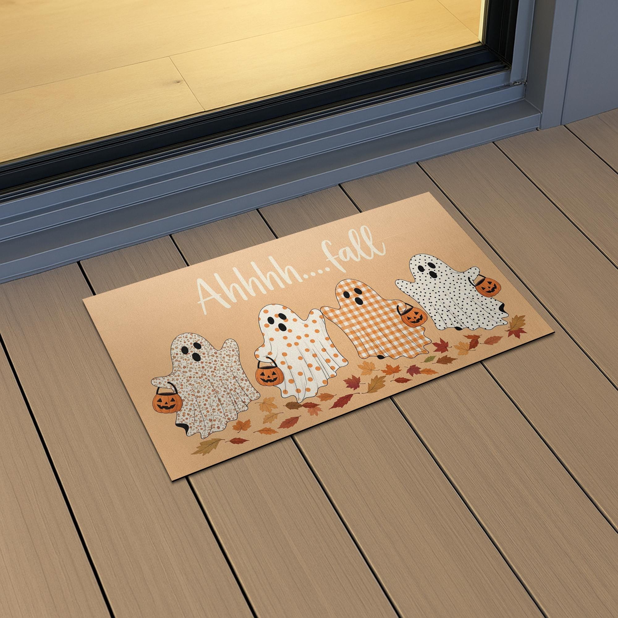 Ahhhh...Fall Ghost Doormat - Cute Trick-or-Treat Ghosts Fall Welcome Mat, Halloween Entry Rug