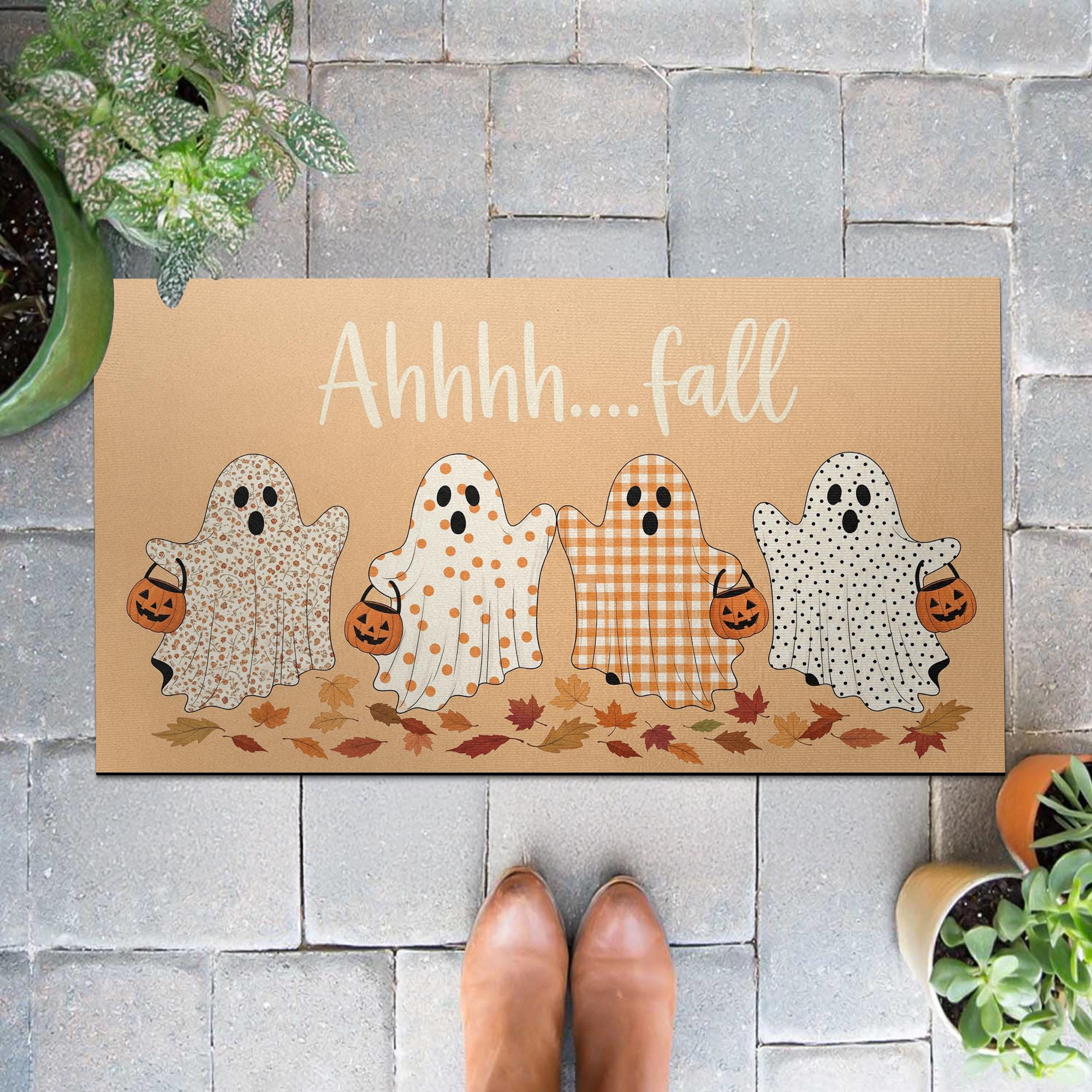 Ahhhh...Fall Ghost Doormat - Cute Trick-or-Treat Ghosts Fall Welcome Mat, Halloween Entry Rug