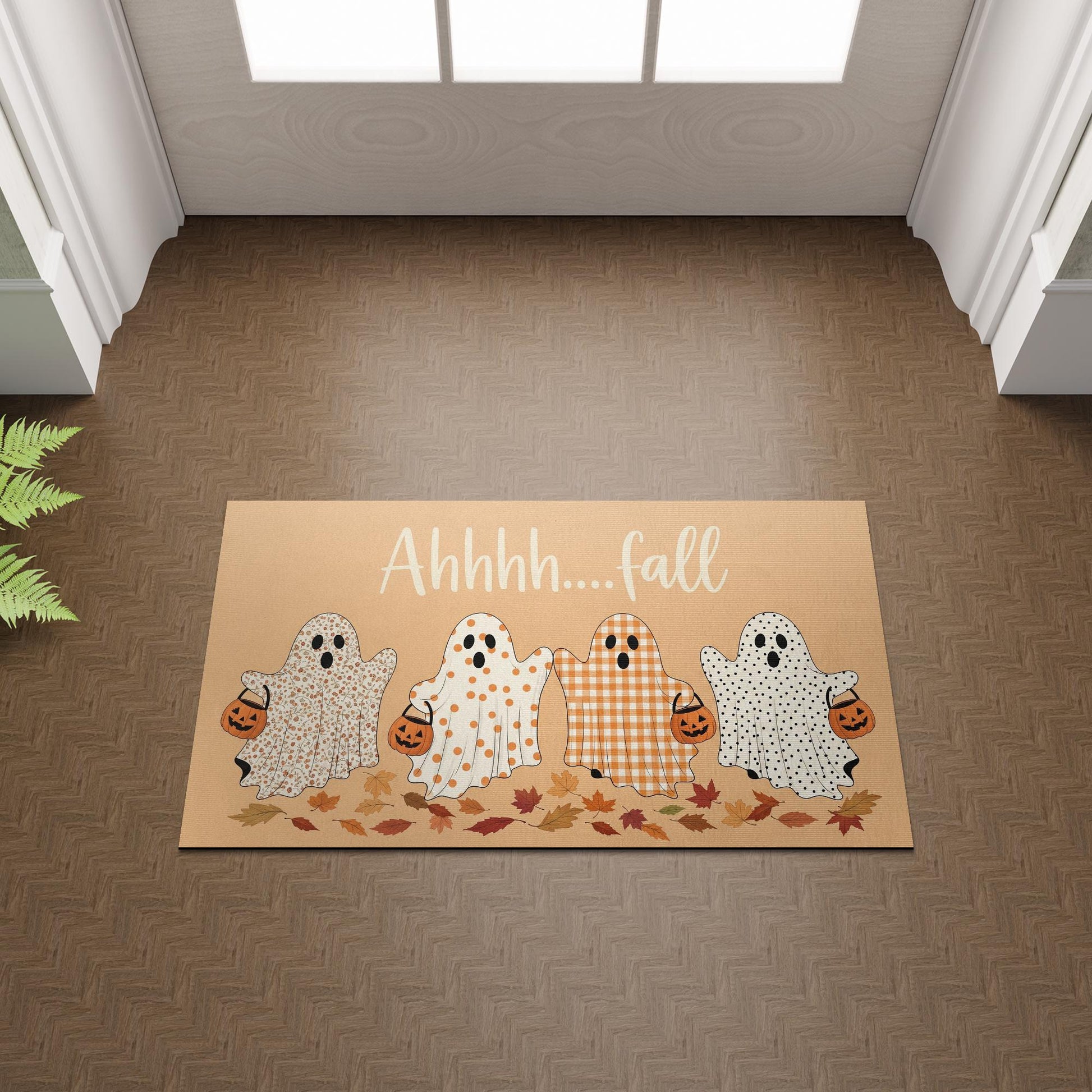 Ahhhh...Fall Ghost Doormat - Cute Trick-or-Treat Ghosts Fall Welcome Mat, Halloween Entry Rug