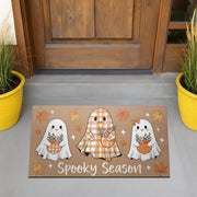 Spooky Season Ghost Doormat – Cute Plaid Ghost Welcome Mat, Fall Halloween Door Rug
