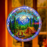 Campfire Scene LED Light: Mountain Window Art, RV Decor