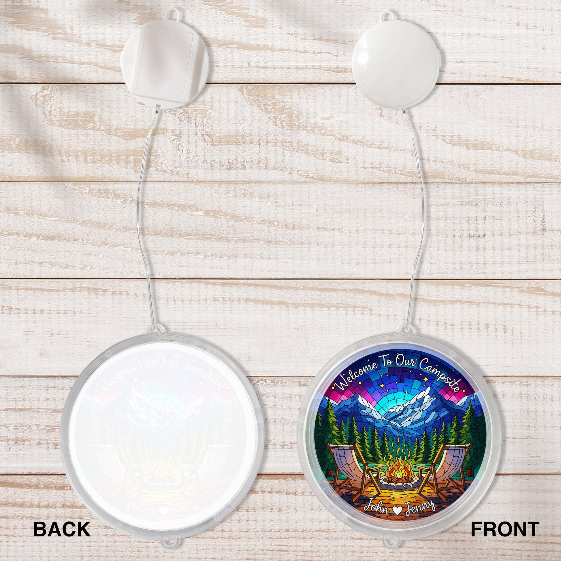 Personalized Camping LED Light: Campfire Scene, Custom Names