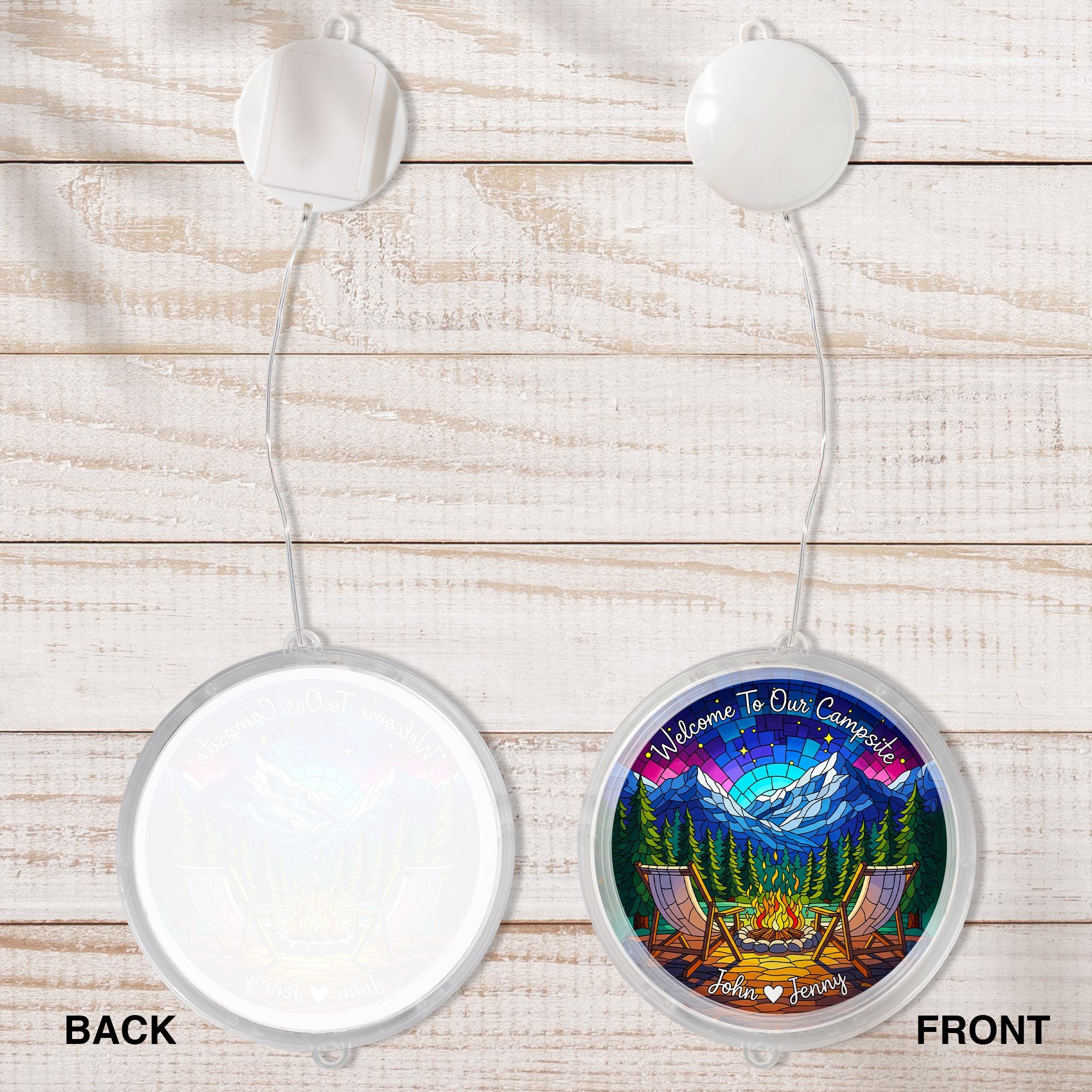 Personalized Camping LED Light: Campfire Scene, Custom Names