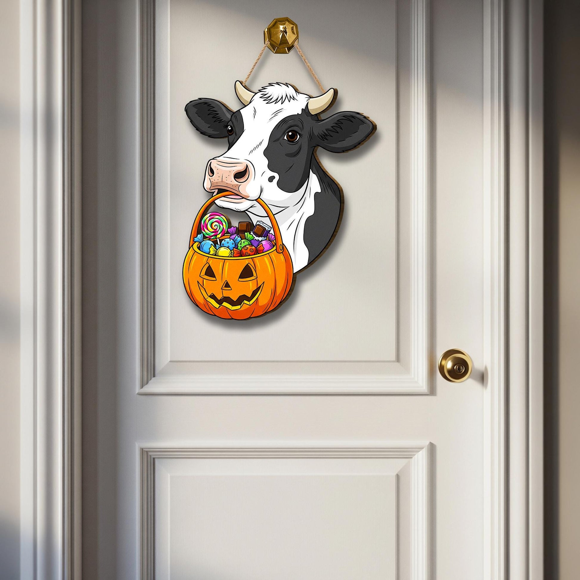 Funny Cow Halloween Door Hanger: Farmhouse Pumpkin Candy Basket