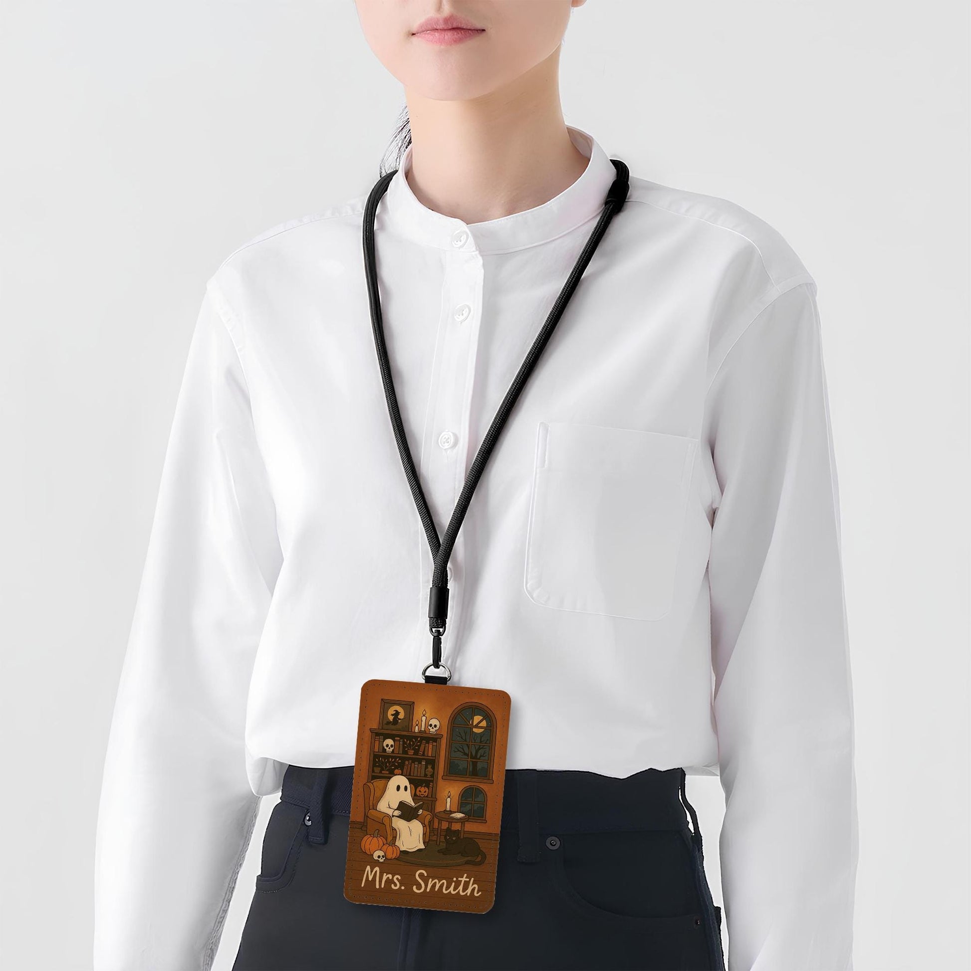 Personalized Ghost Badge Holder: Halloween Teacher Nurse ID holder